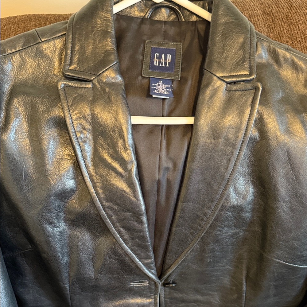 GAP Shiny Black Leather Jacket - image 1